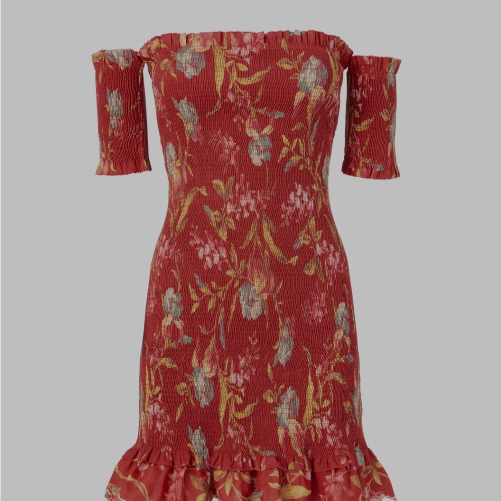 Zimmermann Red Floral Off-Shoulder Mini Dress